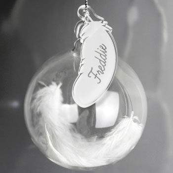 Personalised White Feather Glass Baby Memorial Tree Bauble
