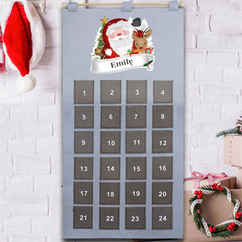 Childrens Personalised Santa Felt Pocket Advent Calendar