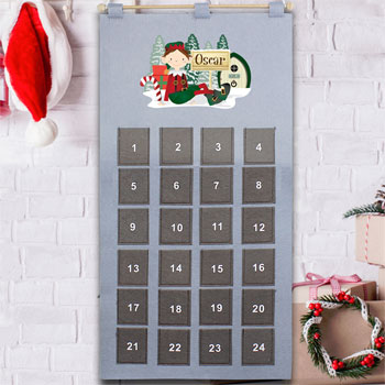 Children's Personalised Xmas Elf Felt Pocket Advent Calendar