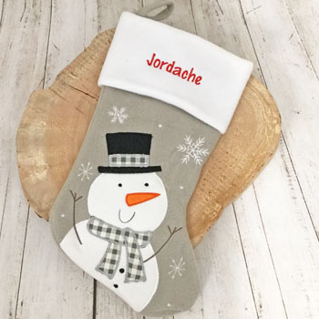 Personalised Deluxe Silver Snowman Christmas Stocking