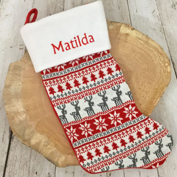 Personalised Red Nordic Print Luxury Christmas Stocking