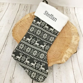 Personalised Grey Nordic Print Luxury Christmas Stocking