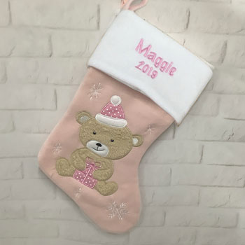 Personalised Baby Girls Pink 1st Christmas Stocking