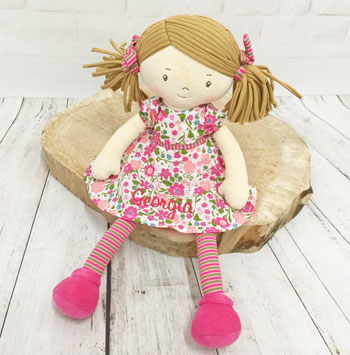 Personalised Embroidered Fair Trade Baby Safe Rag Doll Katy