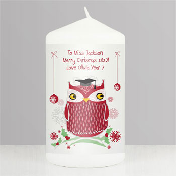 Personalised Christmas Owl Teacher Candle Appreciation Gift