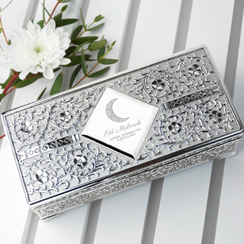 Personalised Silver Plated Eid Mubarak Jewellery Trinket Box