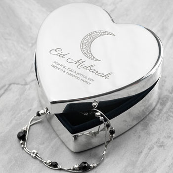 Personalised Eid Mubarak Heart Silver Plated Trinket Box