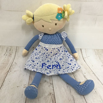 Skye Personalised Fair Trade Blonde Dolly In Blue Dress