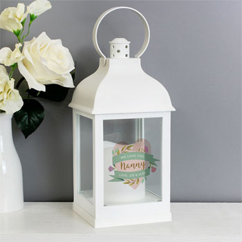 Personalised Floral Heart White Lantern Mum Grandmother Gift