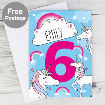 Girl's Personalised Unicorn Any Age Birthday Card