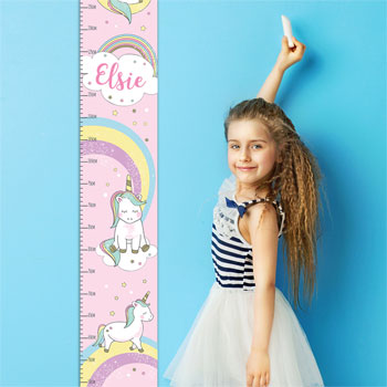 Girl's Pink Personalised Baby Unicorn Height Chart