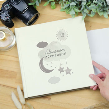 Personalised New Baby Moon & Stars Photo Album with Sleeves
