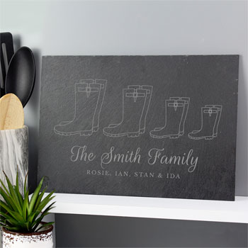 Personalised Welly Boot Family of Four Slate Decoration