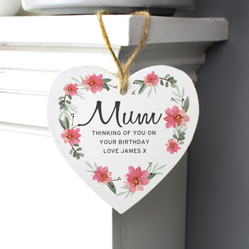 Personalised Floral Sentimental Wooden Heart Decoration