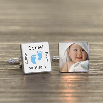 New Daddy Personalised Photo Cufflinks Pink Or Blue