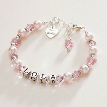 Silver & Crystal Personalised First Birthday Name Bracelet