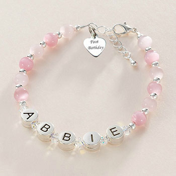 Pewter & Preciosa Crystals 1st Birthday Name Bracelet