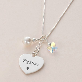 Sterling Silver Big Sister Heart Necklace With Pearl