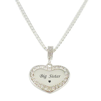 Stainless Steel & Diamante Big Sister Heart Necklace
