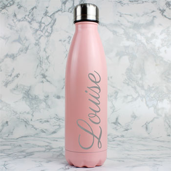 Girl's Personalised Pink Steel Insulated Drinks Bottle
