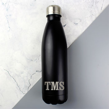Personalised Initials Black Steel Insulated Drinks Bottle