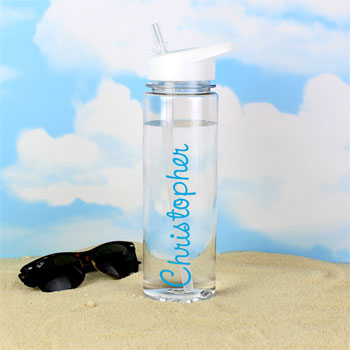 Personalised Blue Name Clear Water Bottle