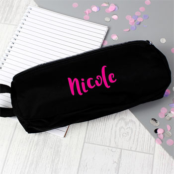 Girl's Personalised Black & Pink Name Pencil Case