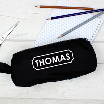 Children's Personalised Black Pencil Case With White Name