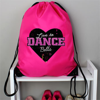 Girl's Personalised Live to Dance Pink Kit Bag