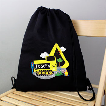 Black Personalised Digger School Swim & Kit Bag