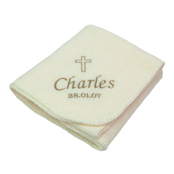Personalised Cream Christening Embroidered Baby Blanket
