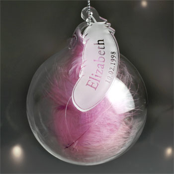 Personalised Name & Date Pink Feather Glass Memorial Bauble