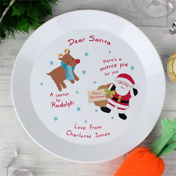 Personalised Santa and Rudolph Mince Pie Plastic Xmas Plate