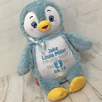Personalised Cubbies Puddles Blue Penguin Teddy Baby Toy