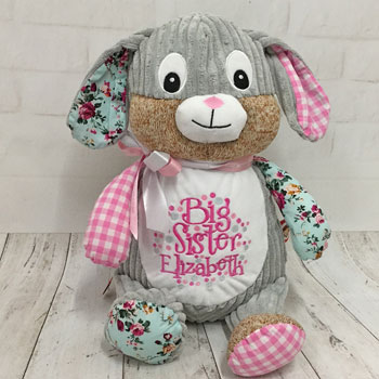 Girl's Personalised Cubbies Harlequin Pink Bunny Soft Toy