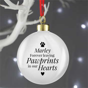 Personalised Pawprints Ceramic Pet Memorial Bauble Dogs Cats