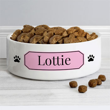 Personalised Pink Plaque 14cm Medium Pet Food Bowl