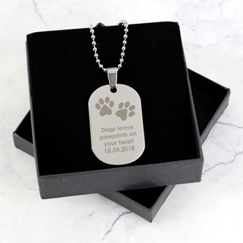Personalised Pawprints Dog Tag Memorial Necklace
