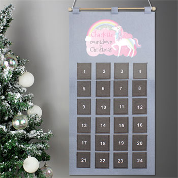 Girl's Personalised Silver Christmas Unicorn Advent Calendar