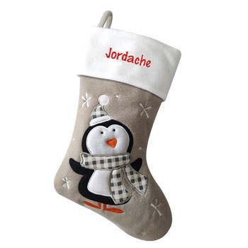 Grey Penguin Personalised Christmas Stocking