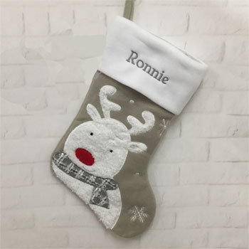 Personalised Grey Reindeer Christmas Stocking