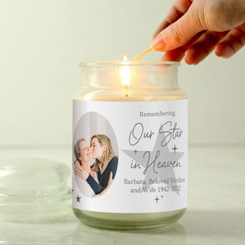 Our Star In Heaven Personalised Photo Memorial Candle Jar