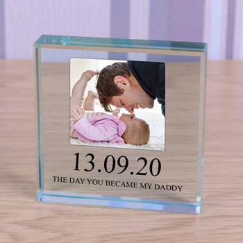 Large Chunky Personalised Glass New Daddy Photo Block