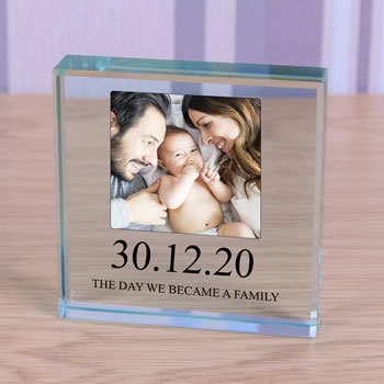 The Day we Became a Family Large Glass Photo Token