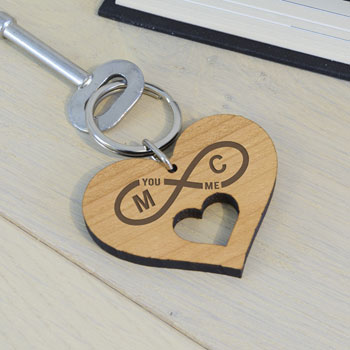 Personalised Wooden Key Ring Infinity Initials