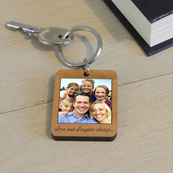 Personalised Wooden Photo Upload Keyring - Any Text