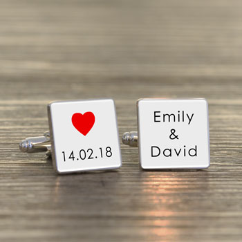 Personalised Date & Names Heart Cufflinks