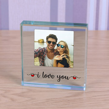 Large Romantic Glass Photo Upload Token I Love You