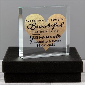 Personalised Every Love Story Large Crystal Gold Heart Token