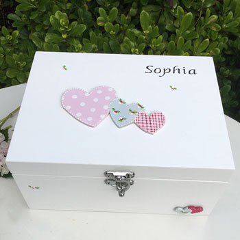 Girl's Hearts Personalised White Wooden Keepsake Box